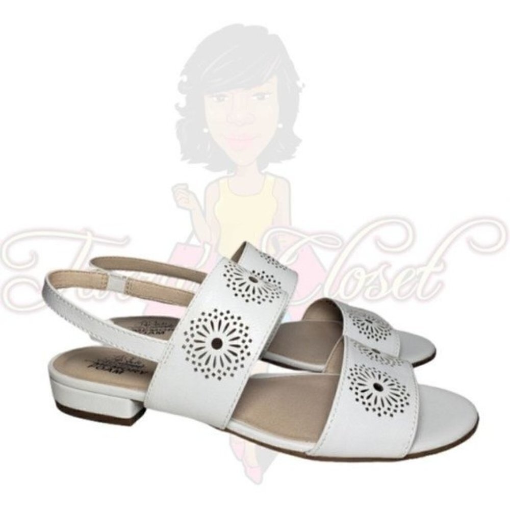 Corinne White Open Toe Stretch Slingback Sandals